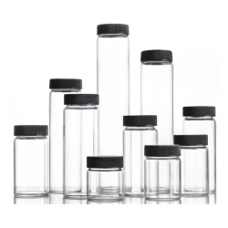 Wide-Mouth Glass Sampling Bottles – 20 mL to 160 mL, Borosilicate Glass with PTFE Sealing Pads (10 pcs/set)
